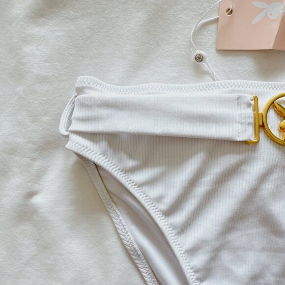 Playboy Misguided bikini bottoms Buckle Ribbed High Cheeky Waist Size 8 swimsuit - Picture 5 of 13